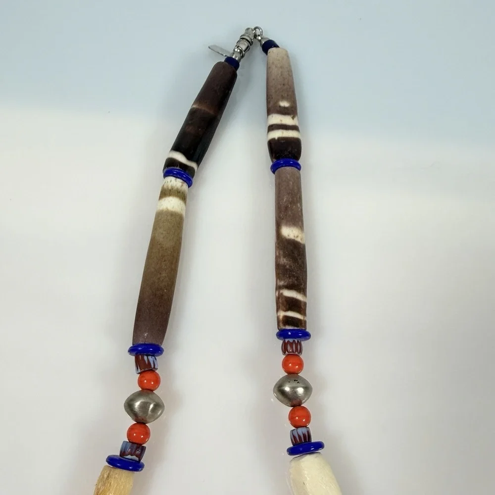 Kenneth Lane Tribal Statement Necklace Ethnic Style Beads Silver Tone Amulet 22